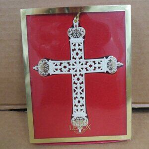 Lenox Pierced Gold Cross Porcelain Christmas Holiday Ornament IOB